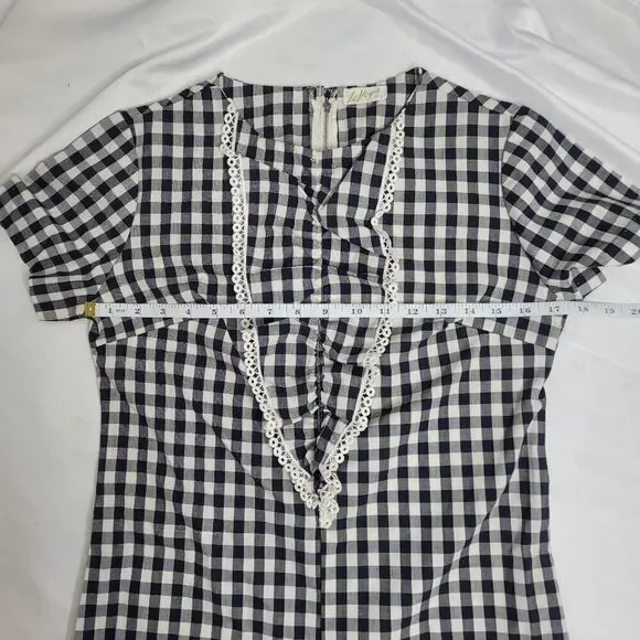 VINTAGE‎ 60s romper black and white check plaid ruffled shorts S